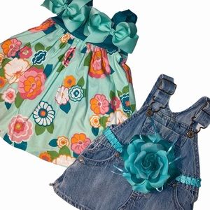 Gymboree Floral Dress Oshkosh Denim Overalls 3-6